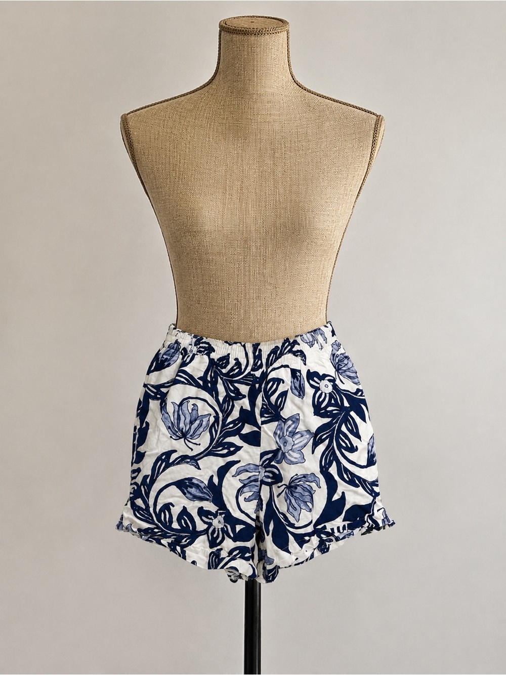 H&M White Shorts with Navy Floral Print